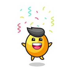 happy golden egg mascot jumping for congratulation with colour confetti