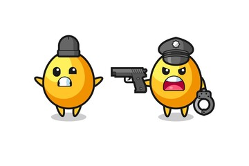illustration of golden egg robber with hands up pose caught by police