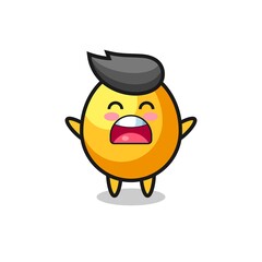 cute golden egg mascot with a yawn expression