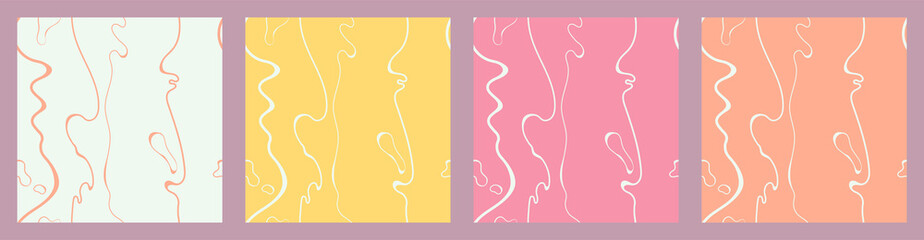 Abstract simple minimalistic liquid marble patterns. Flat design. Swirls of pastel and earth colors. Seamless backgrounds