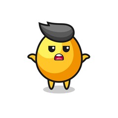 golden egg mascot character saying I do not know