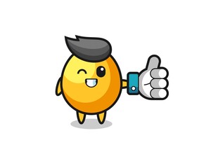 cute golden egg with social media thumbs up symbol