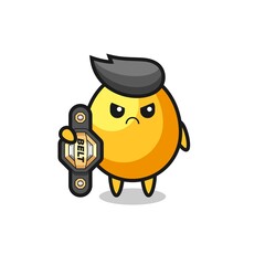 golden egg mascot character as a MMA fighter with the champion belt