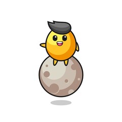 illustration of golden egg cartoon sitting on the moon