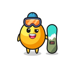Illustration of golden egg character with snowboarding style