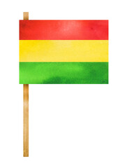 Watercolor Bolivia flag background hand drawn in aquarelle.