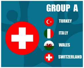 European football 2020 teams.Group A Switzerland Flag.European soccer final