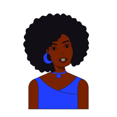 Afro-American woman with curly hair, dressed in blue. Avatar Illustration.