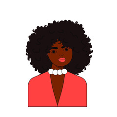 Beautiful Afro-American woman with curly hair. Profile portrait avatar. International concept. Vector illustration. 