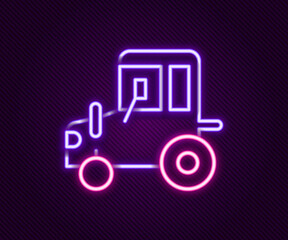 Glowing neon line Tractor icon isolated on black background. Colorful outline concept. Vector