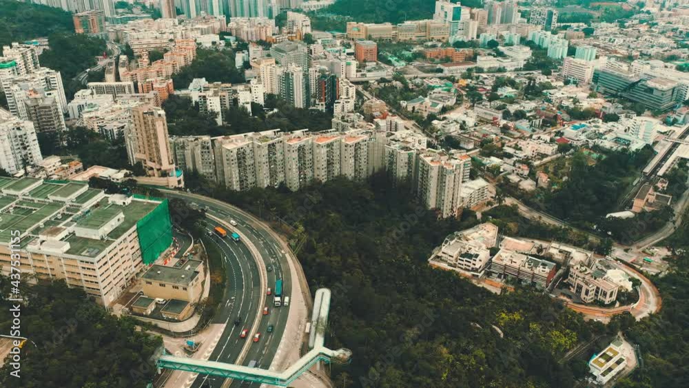 Wall mural Aerial overhead view of city  with buildings and streets in Kowloon, Hong Kong