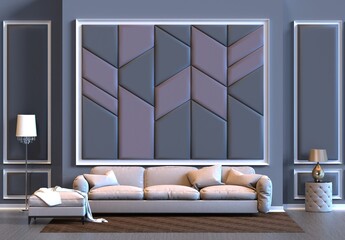 3d rendering design interior living room with wall panel decoration background 