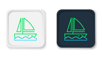 Line Yacht sailboat or sailing ship icon isolated on white background. Sail boat marine cruise travel. Colorful outline concept. Vector