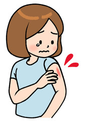 腕に怪我をして泣きそうな女の子のイラスト