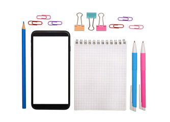 Stationery set : notebook with pen and pencil and telephone 