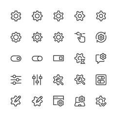 Setup and Settings. Options, Gear, Cogwheel, Slider. Simple Interface Icons for Web and Mobile Apps. Editable Stroke. 32x32 Pixel Perfect.