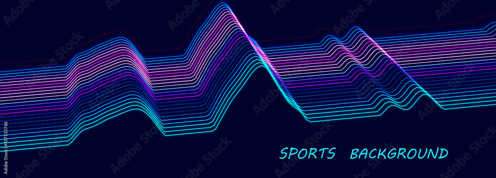 Poster Technology background. Data stream. Movement of luminous lines on dark background. 3d