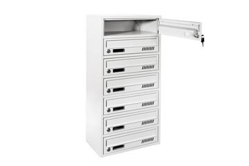 Mail boxes filled of leaflets and letters. Shallow DOF,Mailboxes and Lock in Rows at Entrance