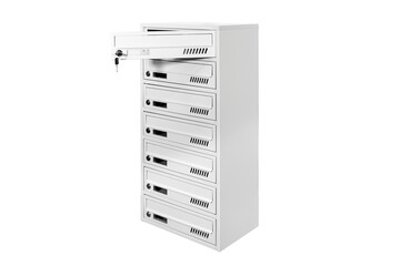 Mail boxes filled of leaflets and letters. Shallow DOF,Mailboxes and Lock in Rows at Entrance