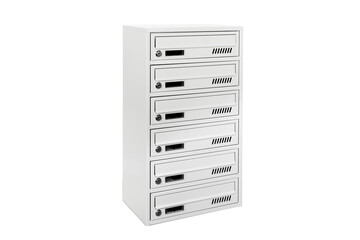 Mail boxes filled of leaflets and letters. Shallow DOF,Mailboxes and Lock in Rows at Entrance