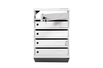 Mail boxes filled of leaflets and letters. Shallow DOF,Mailboxes and Lock in Rows at Entrance