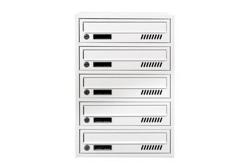 Mail boxes filled of leaflets and letters. Shallow DOF,Mailboxes and Lock in Rows at Entrance