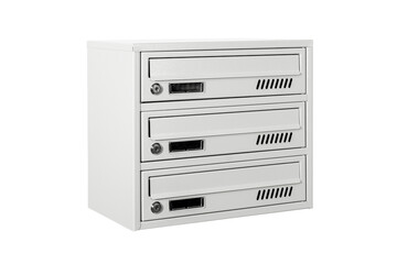 Mail boxes filled of leaflets and letters. Shallow DOF,Mailboxes and Lock in Rows at Entrance