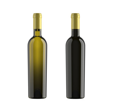 Collection Bottles of red and white wine, 500ml conical bordolese bottle, isolated on white background, for making packshot and mockup, 3d rendering.