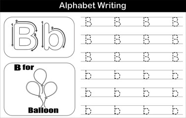 alphabet  B handwriting practice with picture