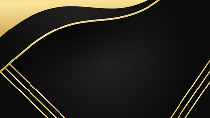 Fototapeta premium Modern abstract black background with gold line composition. Abstract gold on black metallic texture with simple design modern luxury futuristic background vector illustration for presentation design