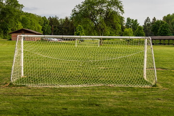 Fototapeta premium view of a youth soccer field in a city park