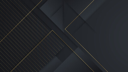 Obraz premium Modern abstract black background with gold line composition. Abstract gold on black metallic texture with simple design modern luxury futuristic background vector illustration for presentation design