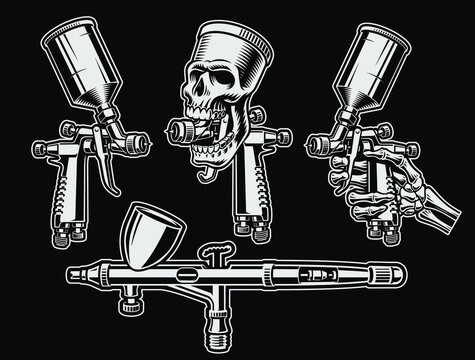 A set of black and white vector illustration for a car painting theme, these illustrations can be used as emblems for a company as well as t-shirt prints.