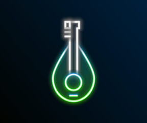Glowing neon line Traditional musical instrument mandolin icon isolated on black background. Colorful outline concept. Vector