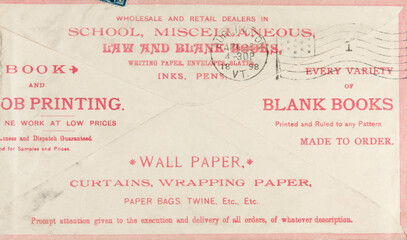 1898 120 year old envelope vintage antique retro old alt pink rosa rückseite back side usa amerika...