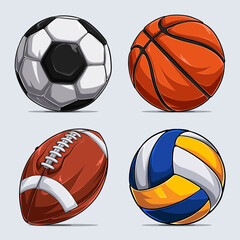 Sport balls collection  Basketball ball  Soccer ball  American football ball and Volleyball ball © asgraphics13