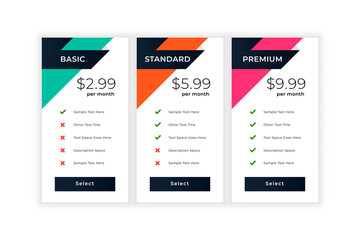 stylish business pricing table template