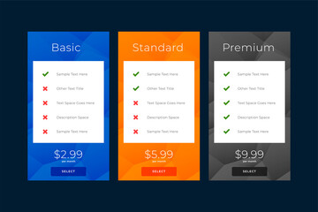 Naklejka premium modern plans and pricing subscription comparision template