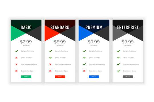 clean plans and pricing comparision web template