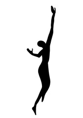 The figure of a flying, jumping man. Black isolated silhouette of a man on a white background. Clipart.