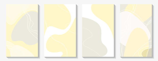 Abstract background. A set of sales covers. Gray, yellow, light gray, white. Smooth lines. Uneven spots. Vector illustration. Use to decorate books, notebooks, planners, flyers, calendars, etc. Eps 10
