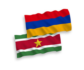 Flags of Republic of Suriname and Armenia on a white background