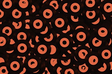 many vinyl records with orange label background