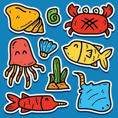 sea ​​animal cartoon kawaii sticker vector design