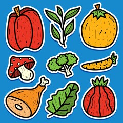kawaii cartoon vegetable sticker vector design