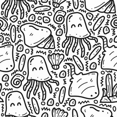sea ​​animal doodle pattern kawaii design for clothing, wallpapers, backgrounds, posters, books, banners aand more