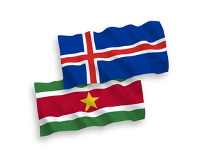 Flags of Republic of Suriname and Iceland on a white background