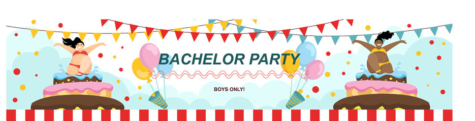 Banner for a big bachelor party. Poster for party decorations. Vector in cartoon style.
