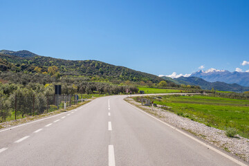 Curved asphalt road in high mountains of Albania