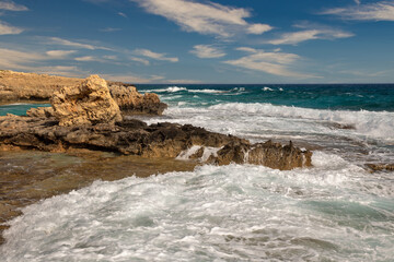Ayia Napa rocky stormy seafront, Cyprus.